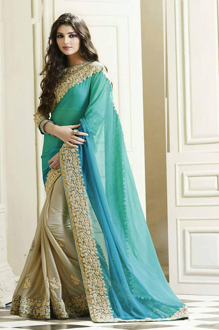 firozi saree contrast blouse