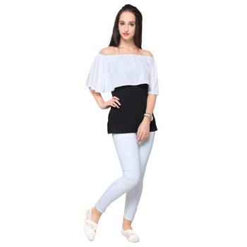 Black crepe printed stitched top 1