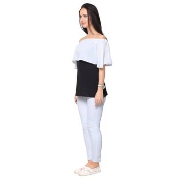 Black crepe printed stitched top 2
