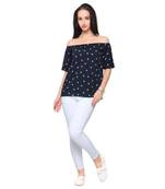 Blue crepe printed stitched top