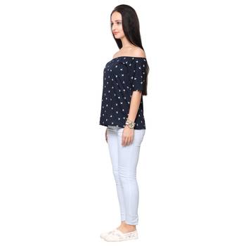Blue crepe printed stitched top 2