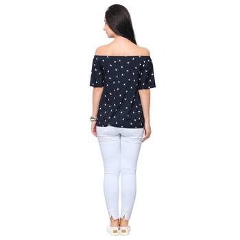 Blue crepe printed stitched top 3