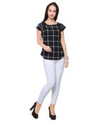 Black crepe printed stitched top