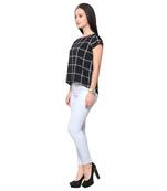 Black crepe printed stitched top
