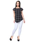 Black crepe printed stitched top