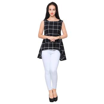 Black crepe printed stitched top 1