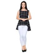 Black crepe printed stitched top