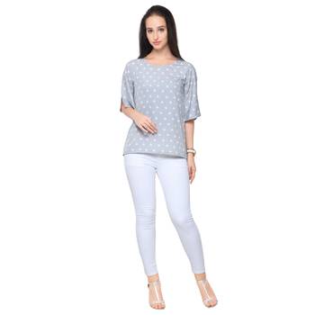 Grey crepe printed stitched top 1