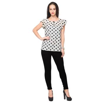 White crepe printed stitched top 1