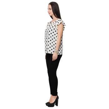 White crepe printed stitched top 2