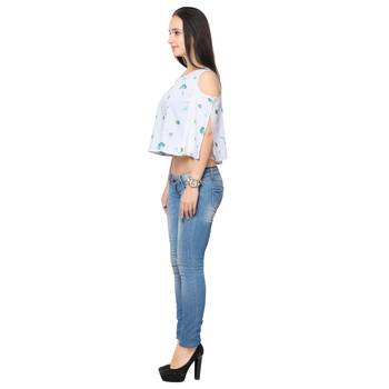 White crepe printed stitched top 1