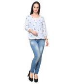 White crepe printed stitched top