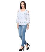 White crepe printed stitched top