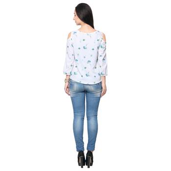 White crepe printed stitched top 2