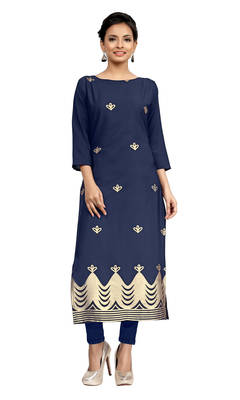 blue crepe printed stitched kurti 1