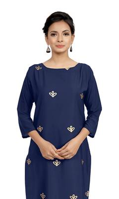 blue crepe printed stitched kurti 4