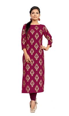 magenta crepe printed stitched kurti 1