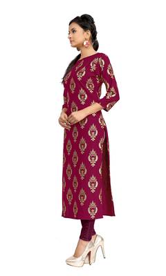 magenta crepe printed stitched kurti 2