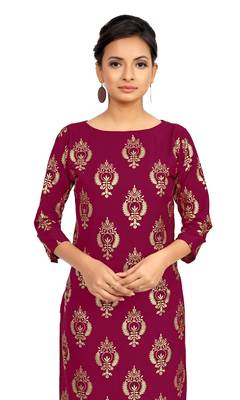 magenta crepe printed stitched kurti 4