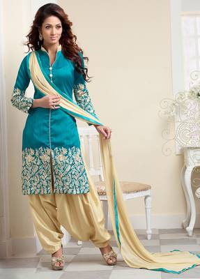 Turquoise bhagalpuri embroidered patiala salwar SUIT DRESS MATERIAL 1