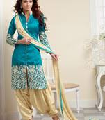 Turquoise bhagalpuri embroidered patiala salwar SUIT DRESS MATERIAL