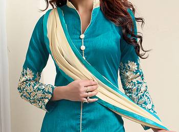 Turquoise bhagalpuri embroidered patiala salwar SUIT DRESS MATERIAL 2