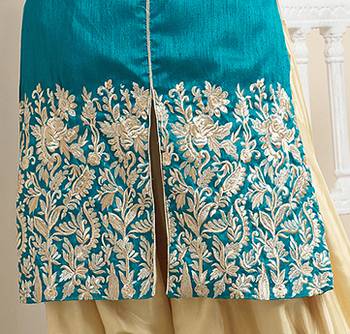 Turquoise bhagalpuri embroidered patiala salwar SUIT DRESS MATERIAL 3