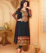 Sushmita Sen Black Resham Churidar Salwar Kameez By Fabfiza