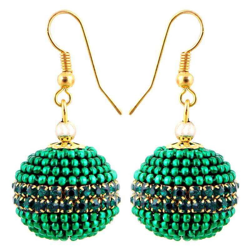 Handmade Paper Quilling Green Ball Jhumki