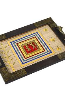 Hand Painted Wooden Tray With Dhokra Work