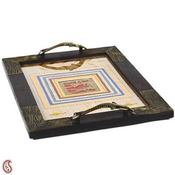 Hand Painted Wooden Tray With Dhokra Work 3
