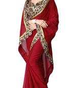 red printed georgette saree with blouse