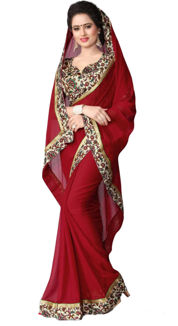 red printed georgette saree with blouse