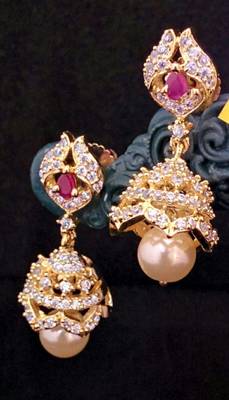 White Agate Gold Plated Jhumkas 1