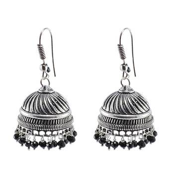 Black Beaded Indian Jhumka-Handmade Hook Earrings-Jaipur Jewellery 1