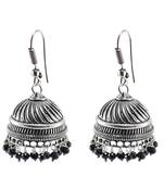 Black Beaded Indian Jhumka-Handmade Hook Earrings-Jaipur Jewellery
