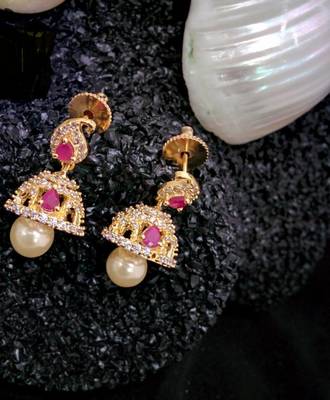 White Agate Gold Plated Jhumkas 1