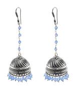 Traditional Style Indian Earrings-Wedding Bells Jhumki-Tanzanite Crystal Jhumka