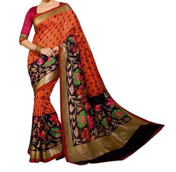 multicolor printed bhagalpuri silk saree with blouse 1