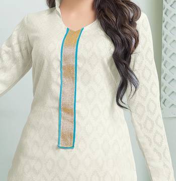 White Cotton Jacquard Embroidered unstitched kameez with dupatta 2