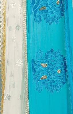 White Cotton Jacquard Embroidered unstitched kameez with dupatta 4