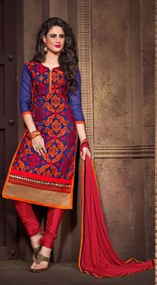 Blue Chanderi Embroidered unstitched salwar with dupatta 1