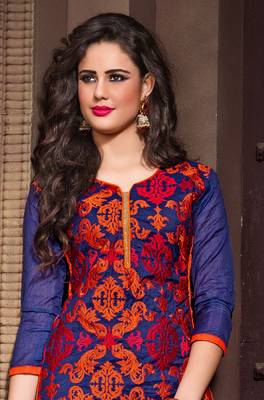 Blue Chanderi Embroidered unstitched salwar with dupatta 2