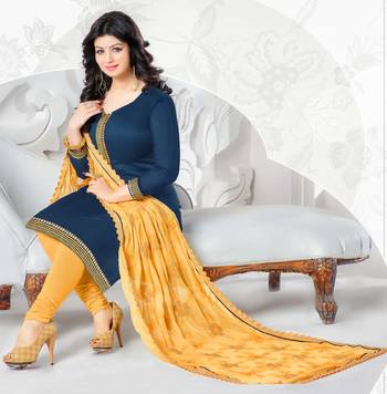 Blue Chanderi Embroidered Straight Suit Dress Material 1
