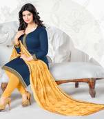 Blue Chanderi Embroidered Straight Suit Dress Material