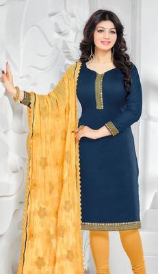 Blue Chanderi Embroidered Straight Suit Dress Material 2