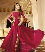 Blood red embroidered georgette semi stitched salwar with dupatta