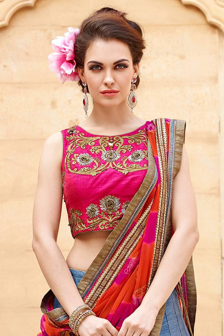 Lehegha Choli By Voovilla Pink And Grey Voovilla 1556020
