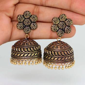 Oxidised Gold Plating Handmade Jhumka Earrings 3