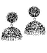 Antique Oxidised Mayura Design Silver Tone Brass Jhumka Earrings